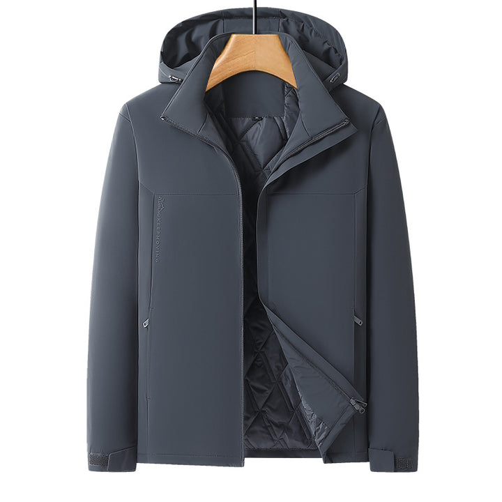 Herren Warme Softshell-Hybridjacke mit gesteppter Thermo-Innenlage und Kapuze Drune
