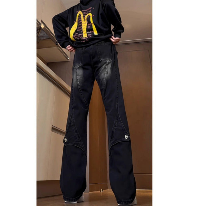Herren Modische Oversized Denim-Hose mit kreativen Nähte Drune