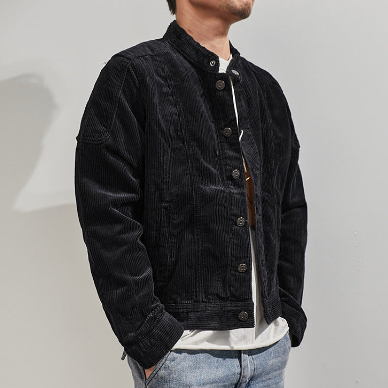 Herren Modische Kordjacke mit Stehkragen Drune