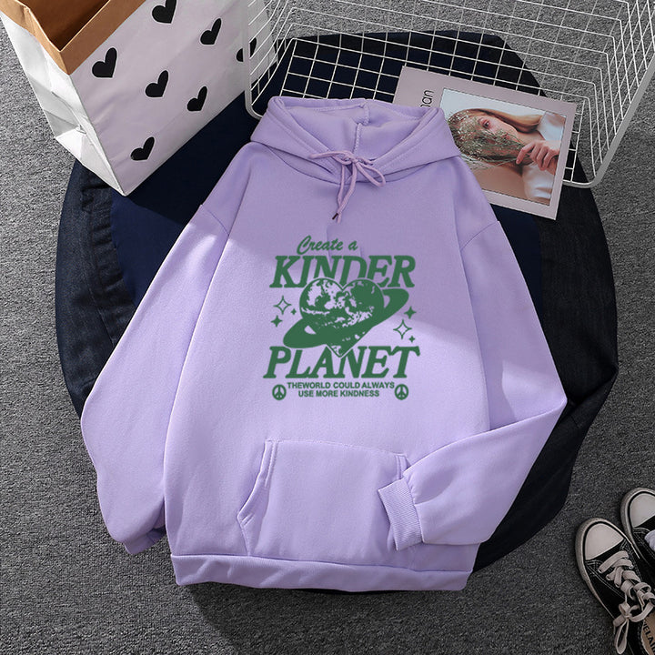 Unisex nan oversized Kapuzenpullover mit Statement-Print "Kinder Planet", Kängurutasche und weichem Futter Drune