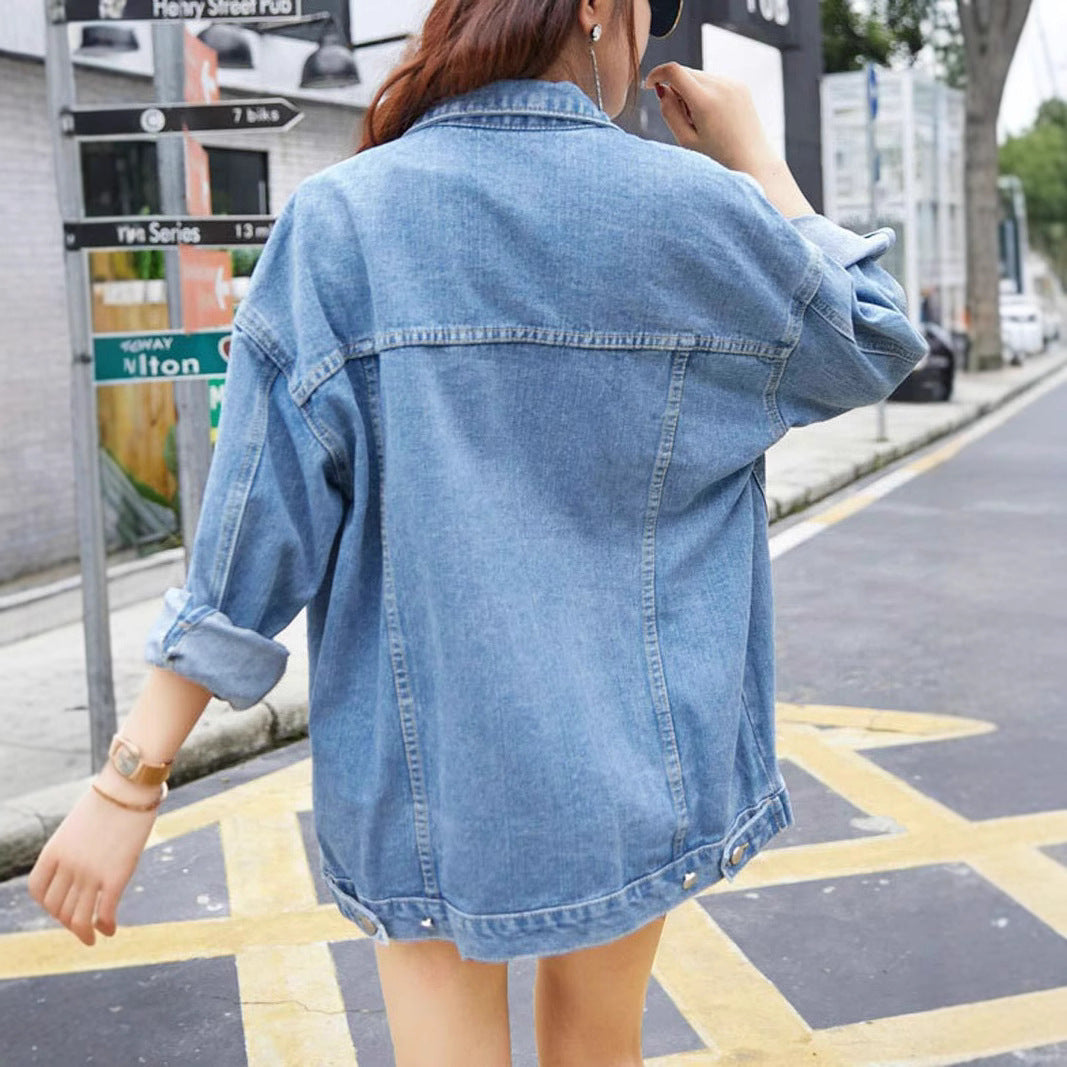 Damen Oversized Denimjacke mit dekorativen Druckknöpfen Drune