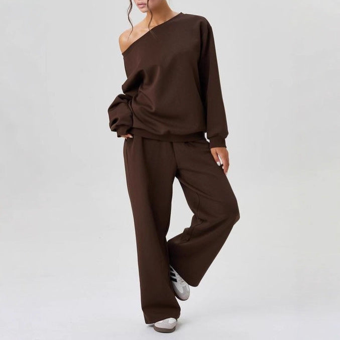 Damen nan legeres Lounge-Set mit einseitigem Schulterdetail und weiter Jogginghose Drune