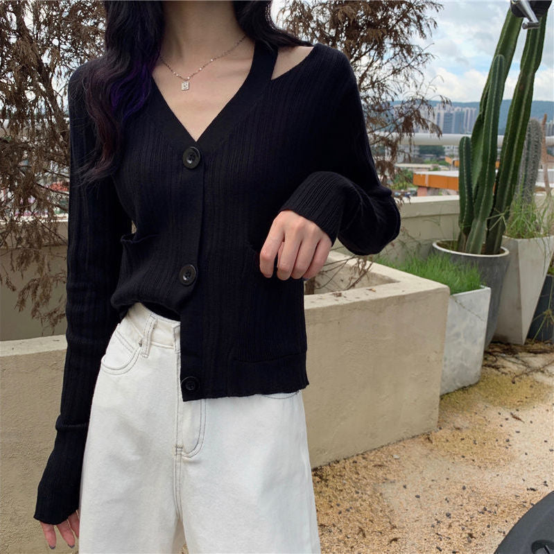 Damen Stilvolle Strickjacke mit V-Ausschnitt und Taschen Drune