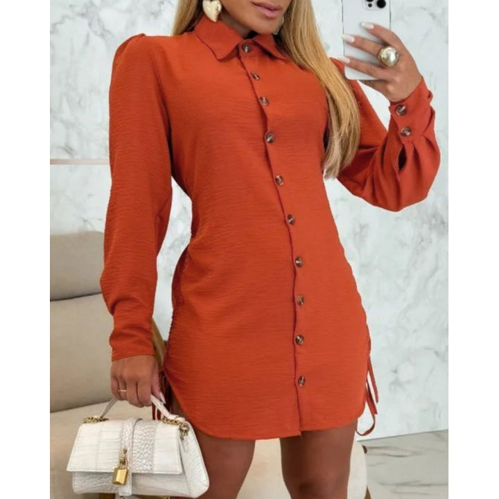 Damen Knopfhemd Kleid im femininen Schnitt mit Rüschendetails Drune
