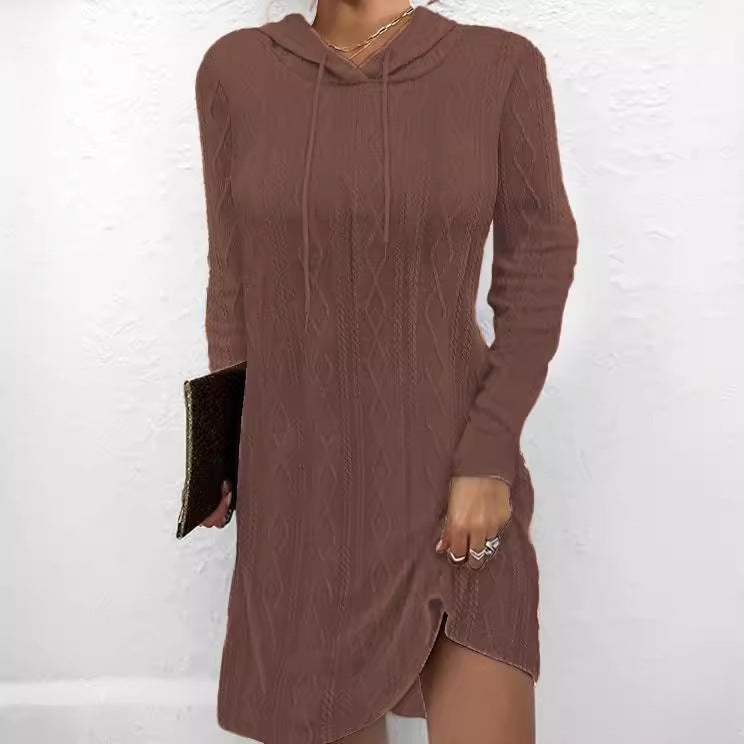 Damen Hoodie-Kleid mit elegantem Strickmuster und schickem Seitenschlitz Drune