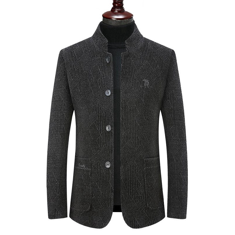 Herren Moderner Stehkragen-Blazer im Bouclé-Look mit feiner geometrischer Struktur Drune