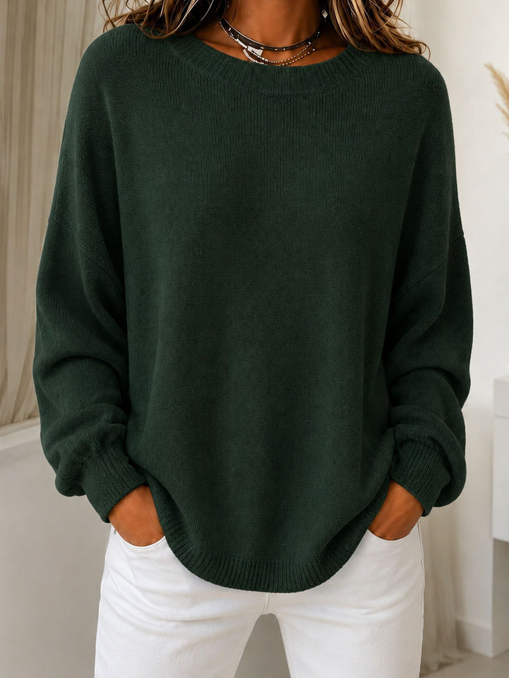 Damen Leichter Cashmere‑Touch Pullover mit Rundhalsausschnitt, überschnittener Schulter und gerippten Bündchen Drune