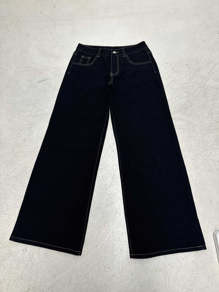 Damen nan weite Highwaist-Jeans mit weitem Bein, hohem Bund und Kontraststeppung Drune
