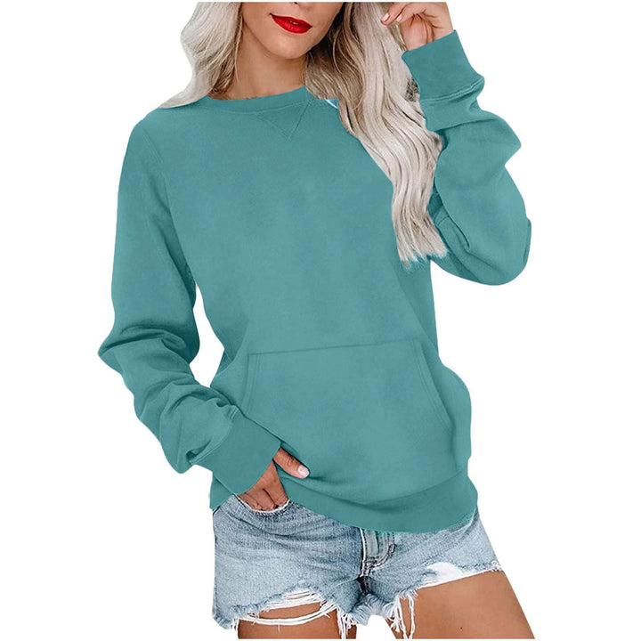 Damen Lockeres Sweatshirt mit Rundhalsausschnitt und Kängurutasche Drune