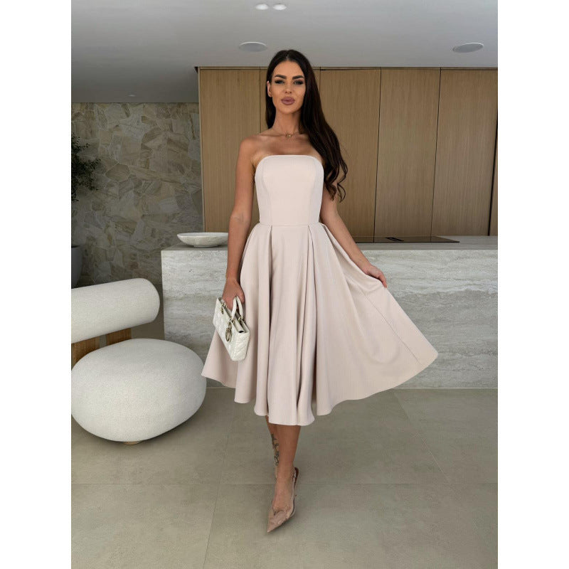 Damen elegantes Cocktailkleid mit trägerlosem Design Drune