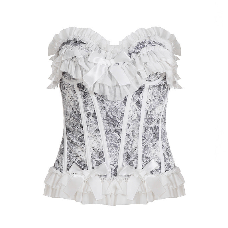 Damen Spitzen-Bustier mit Rüschendetails Drune