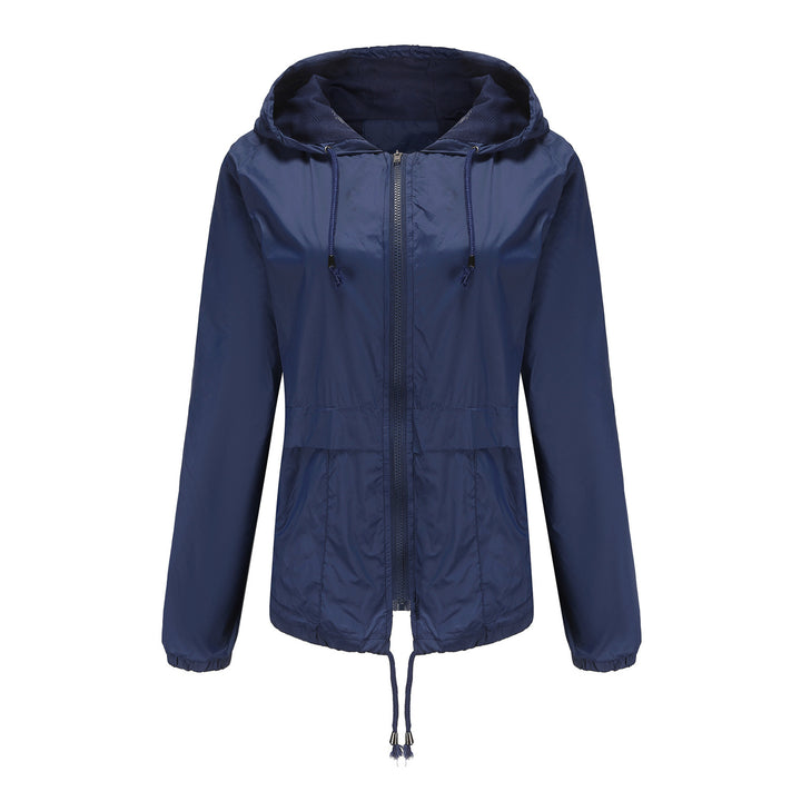 Damen nan leichte Windjacke mit Kapuze Mesh-Futter Kordelzug und Reißverschluss Drune