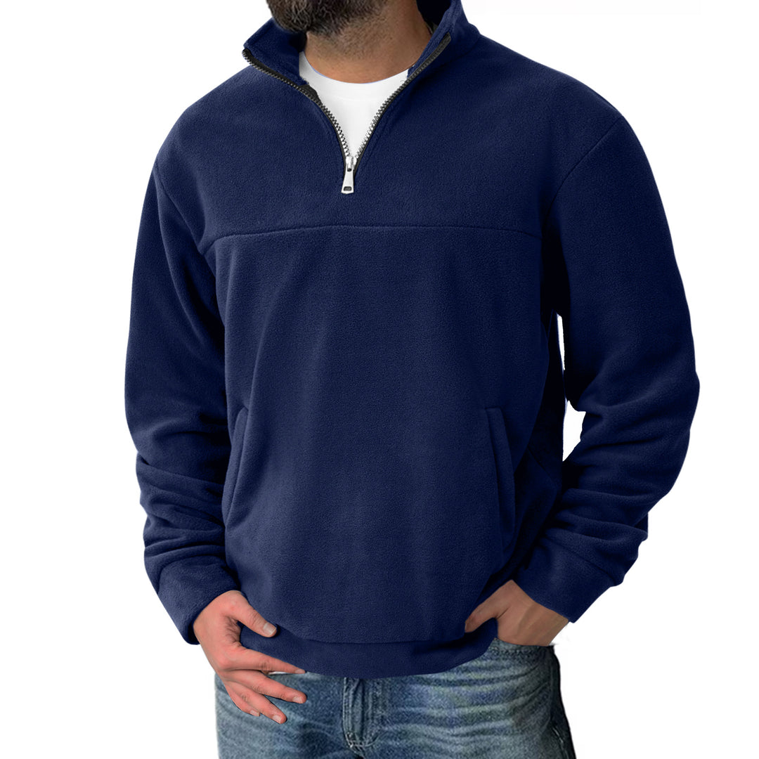 Herren Fleece-Halbzip-Pullover mit Stehkragen und Kängurutasche Drune