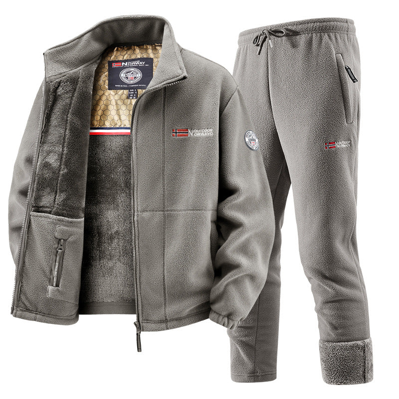 Herren Thermo-Fleece-Set mit Kapuzenjacke, Sherpa-gefüttert und elastischer Jogginghose Drune