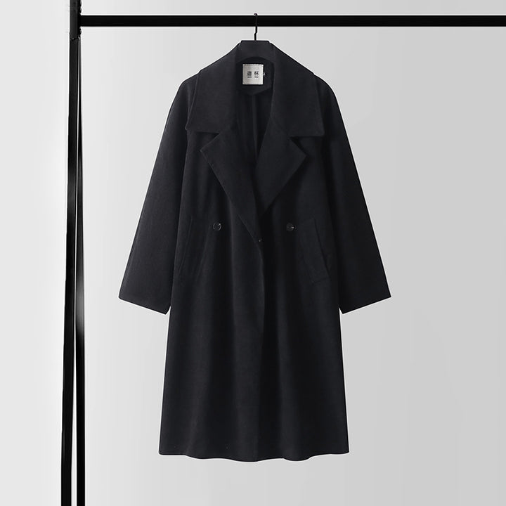 Damen Oversize Wollmix-Mantel mit breitem Revers und verdeckter Doppelknopfleiste Drune