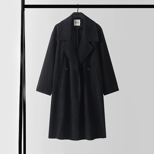 Damen Oversize Wollmix-Mantel mit breitem Revers und verdeckter Doppelknopfleiste Drune