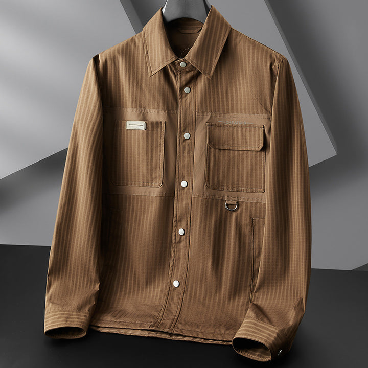 Herren Utility-Overshirt mit feiner Nadelstreifenstruktur, Brusttaschen und D‑Ring Drune