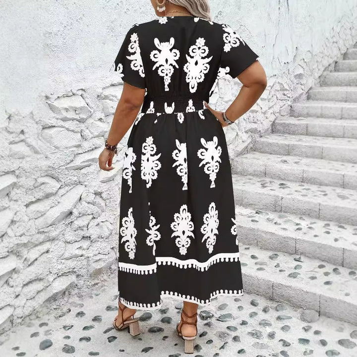 Damen Wickel-Midikleid mit taillierter Drapierung und dekorativem Bordürenprint Drune