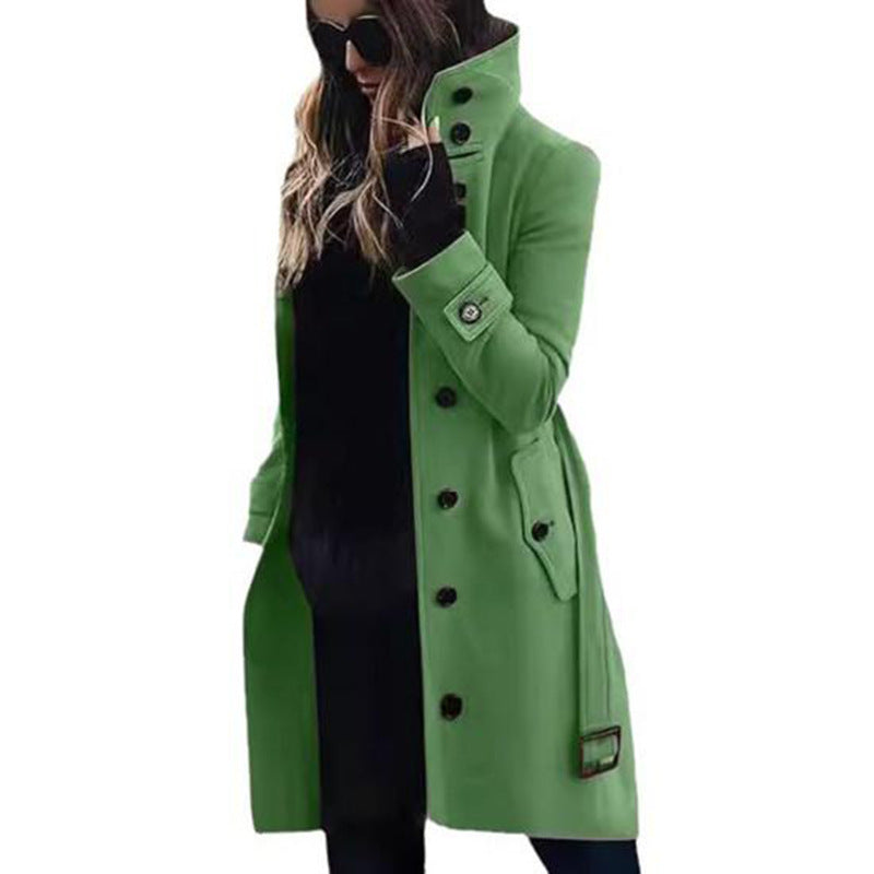 Damen modischer Trenchcoat mit hoch geschlossenem Kragen und praktischen Taschen Drune
