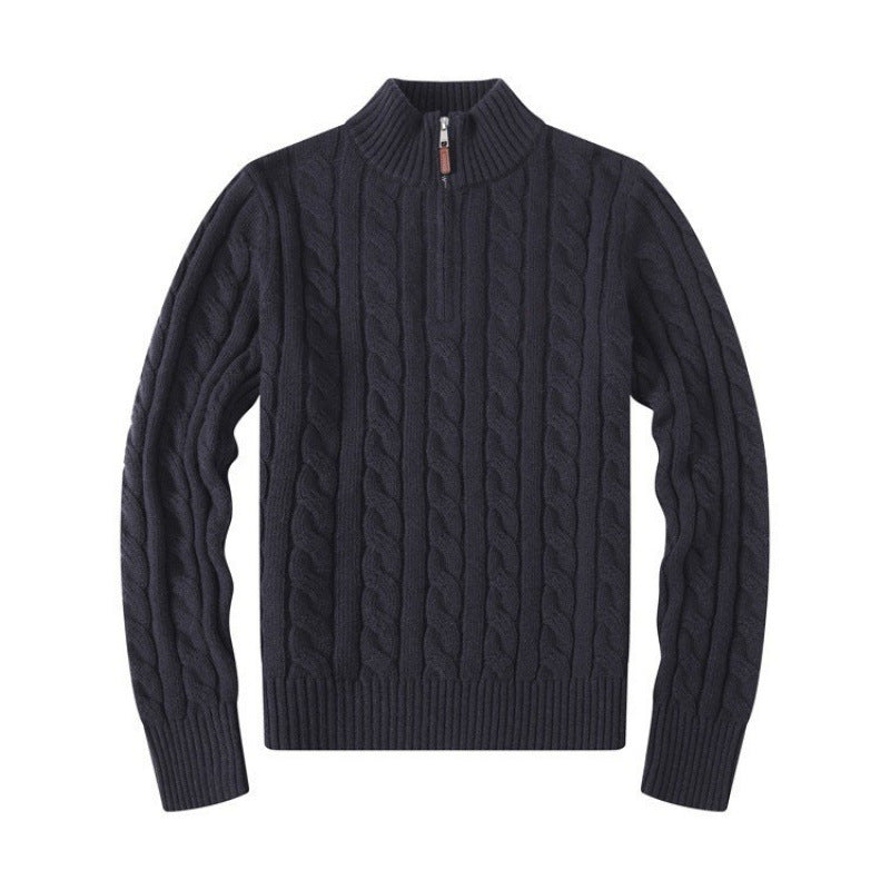 Herren Kabelstrickpullover mit Halbzip und Stehkragen aus weicher Kaschmirmischung Drune