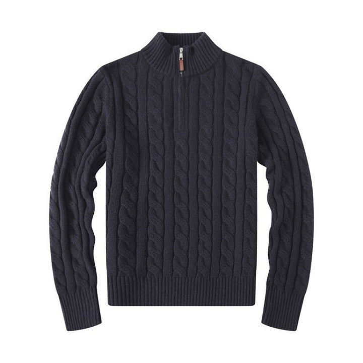 Herren Kabelstrickpullover mit Halbzip und Stehkragen aus weicher Kaschmirmischung Drune