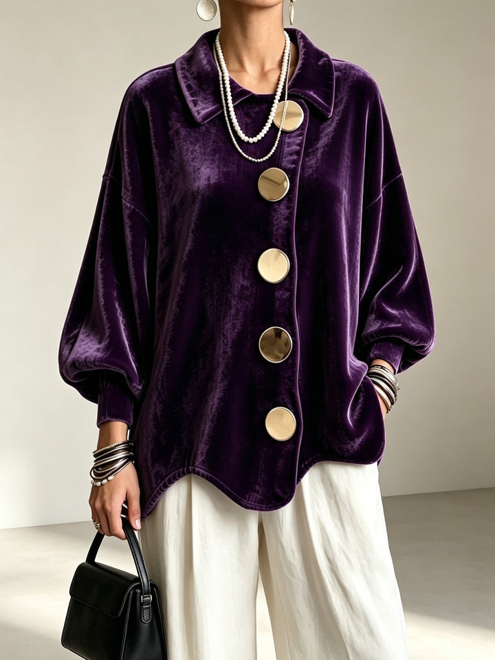 Damen Oversized Samtjacke mit großen Zierknöpfen und Balloon-Ärmeln Drune