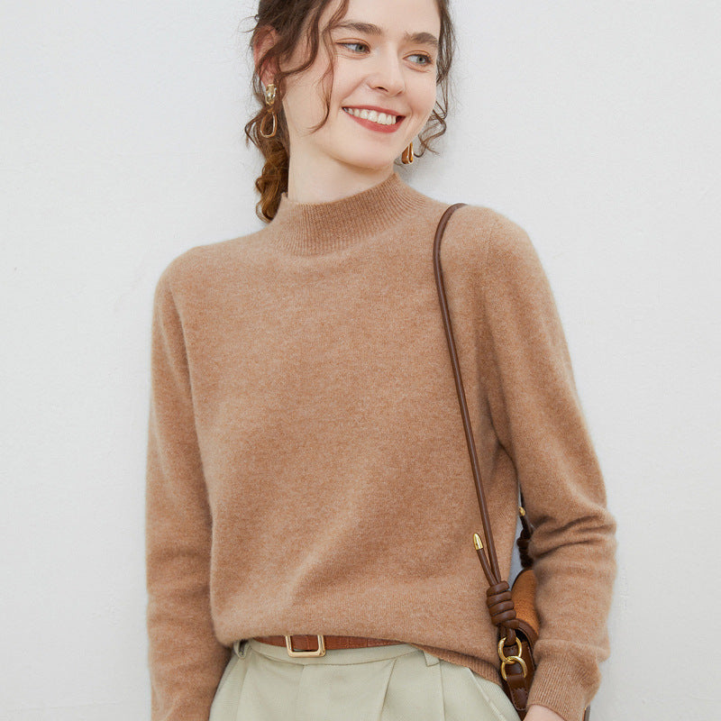 Damen weicher Feinstrick-Mockneckpullover mit Angora‑Look und legerer Silhouette Drune