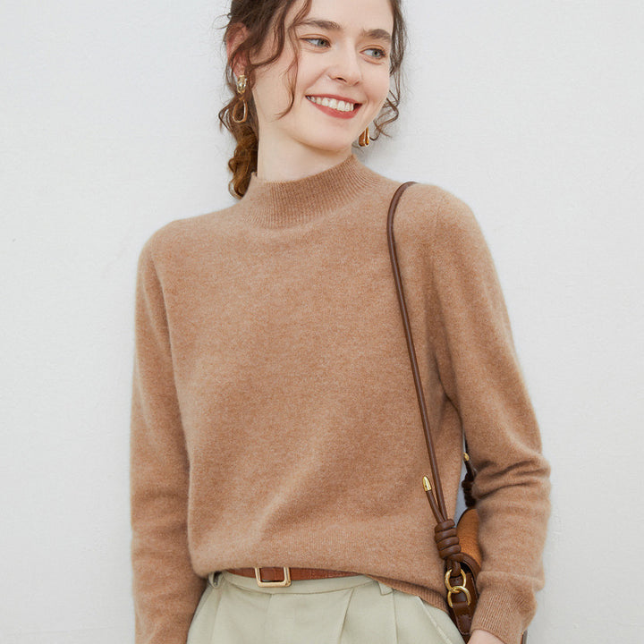 Damen weicher Feinstrick-Mockneckpullover mit Angora‑Look und legerer Silhouette Drune