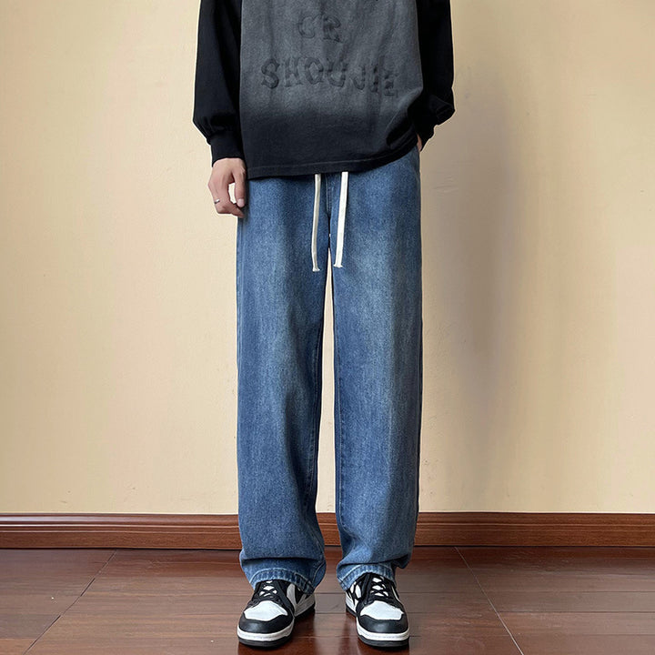 Herren locker sitzende Jeanshose im Oversize-Baggy-Stil mit Tunnelzug Drune