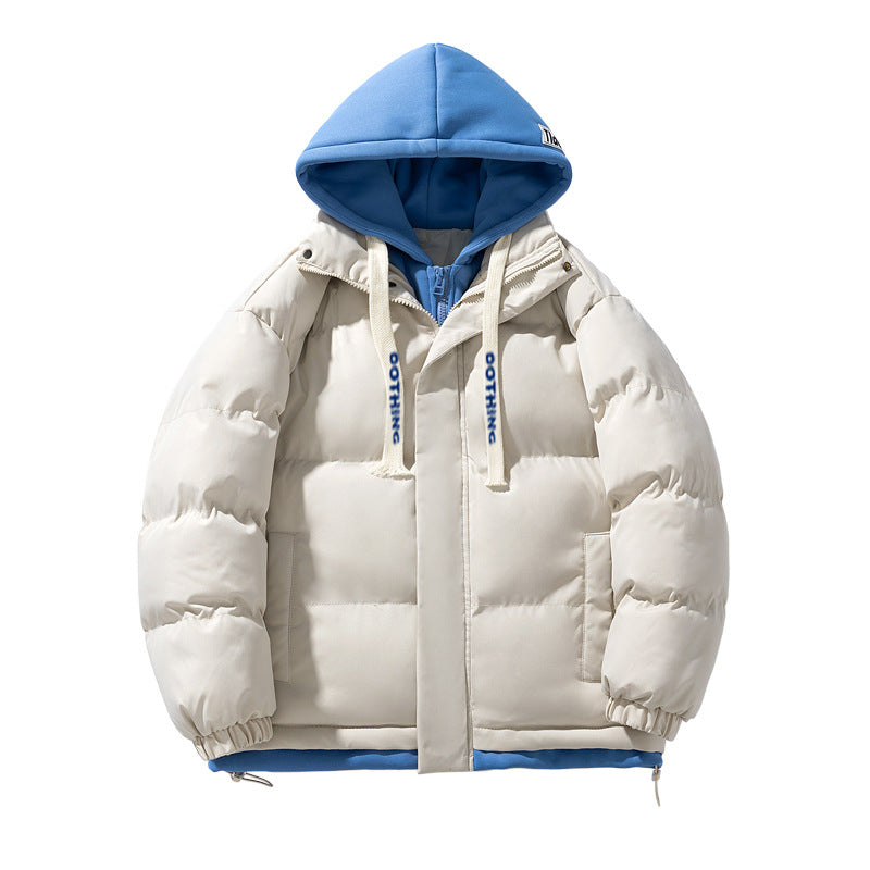 Unisex kurz geschnittene gesteppte Pufferjacke mit zweilagiger Kontrastkapuze Drune