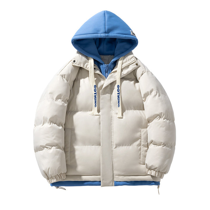 Unisex kurz geschnittene gesteppte Pufferjacke mit zweilagiger Kontrastkapuze Drune