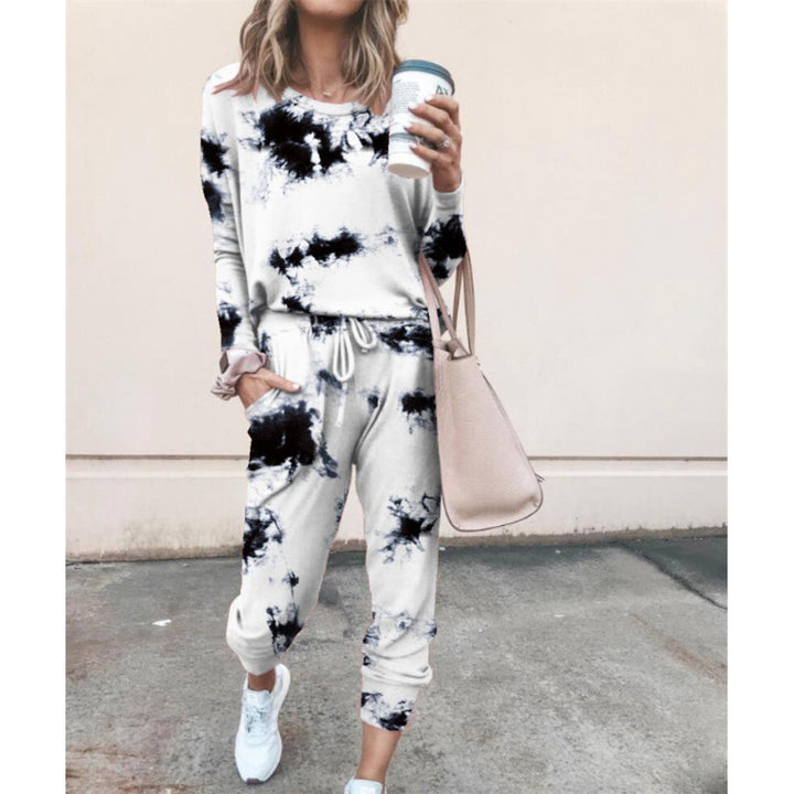 Damen Lässiger Tie-Dye Lounge-Jumpsuit mit Kordelzug und Eingrifftaschen Drune