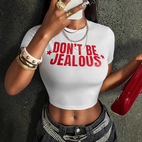 Damen Crop-T-Shirt mit modernem Statement-Print und figurbetontem Schnitt Drune