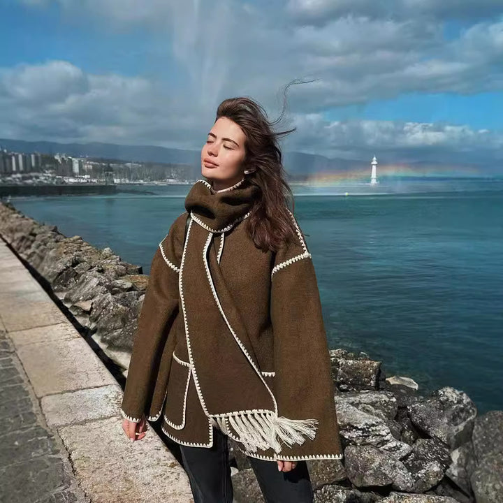 Damen Kuschelige Fleecejacke mit eleganten Fransen und Knopfdetail Drune