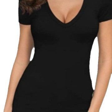 Damen Figurbetontes V-Ausschnitt T-Shirt Drune