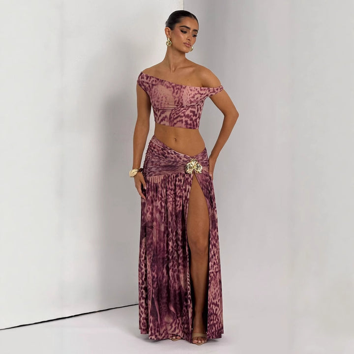 Damen Kleidungsset im stylischen Off-Shoulder-Design mit Raffungen und einzigartigem Muster Drune