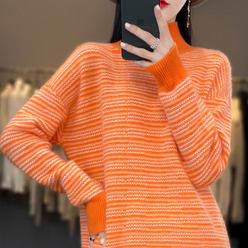 Damen Strickpullover mit modernem Streifenmuster und bequemen Daumenlöchern Drune