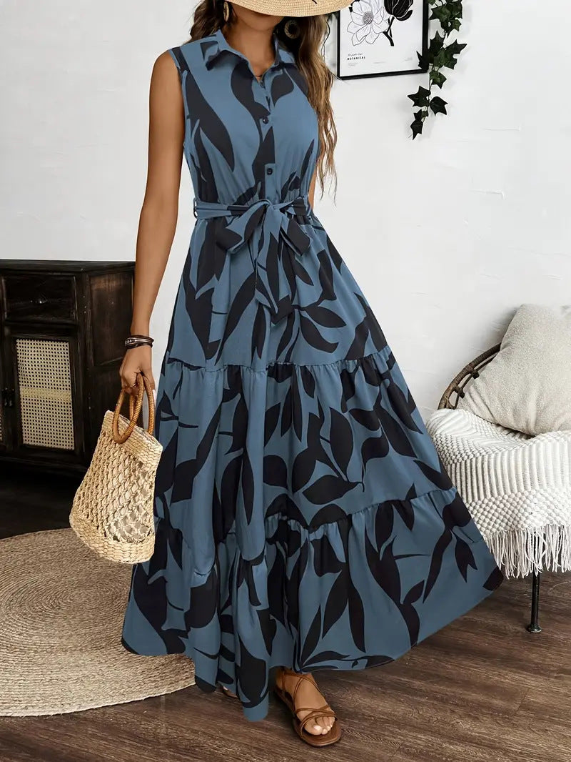 Damen Hemdkleid mit Bindeband und voluminösem Rock Drune