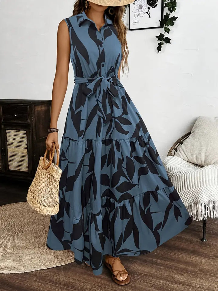 Damen Hemdkleid mit Bindeband und voluminösem Rock Drune