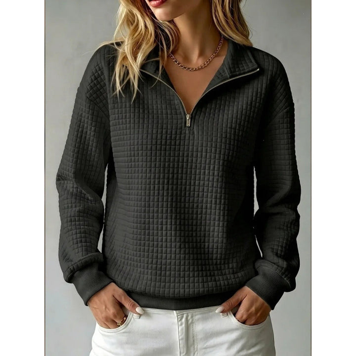 Damen Stepp-Sweatshirt mit halbem Reißverschluss und Kachelstruktur Drune