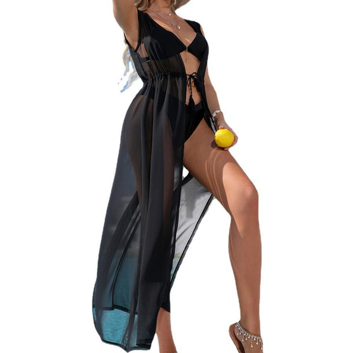 Damen transparentes Strandkleid mit elegantem Gürtel Drune