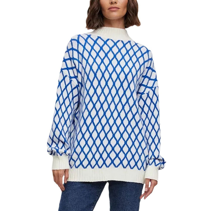 Damen gestrickter Pullover mit modernem Rautenmuster und innovativem Schnitt Drune