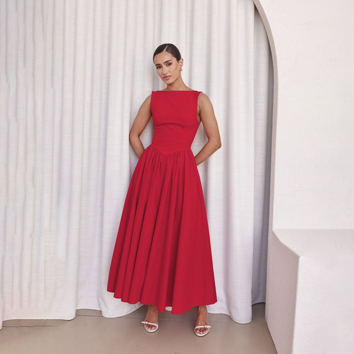 Damen Elegantes Maxi-Kleid mit breitem Rockansatz und taillierter Passform Drune