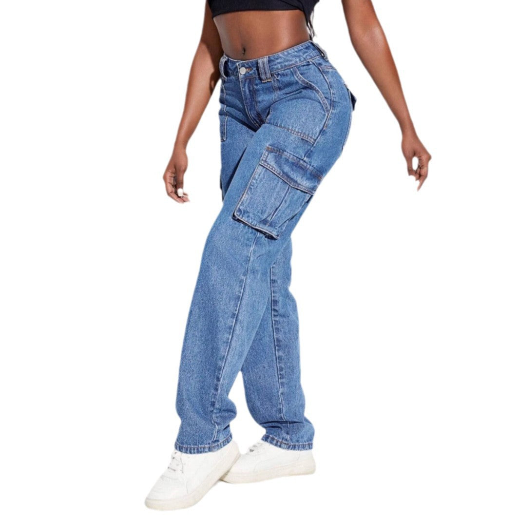 Damen Cargo-Jeans mit hohem Bund und praktischen Taschen Drune
