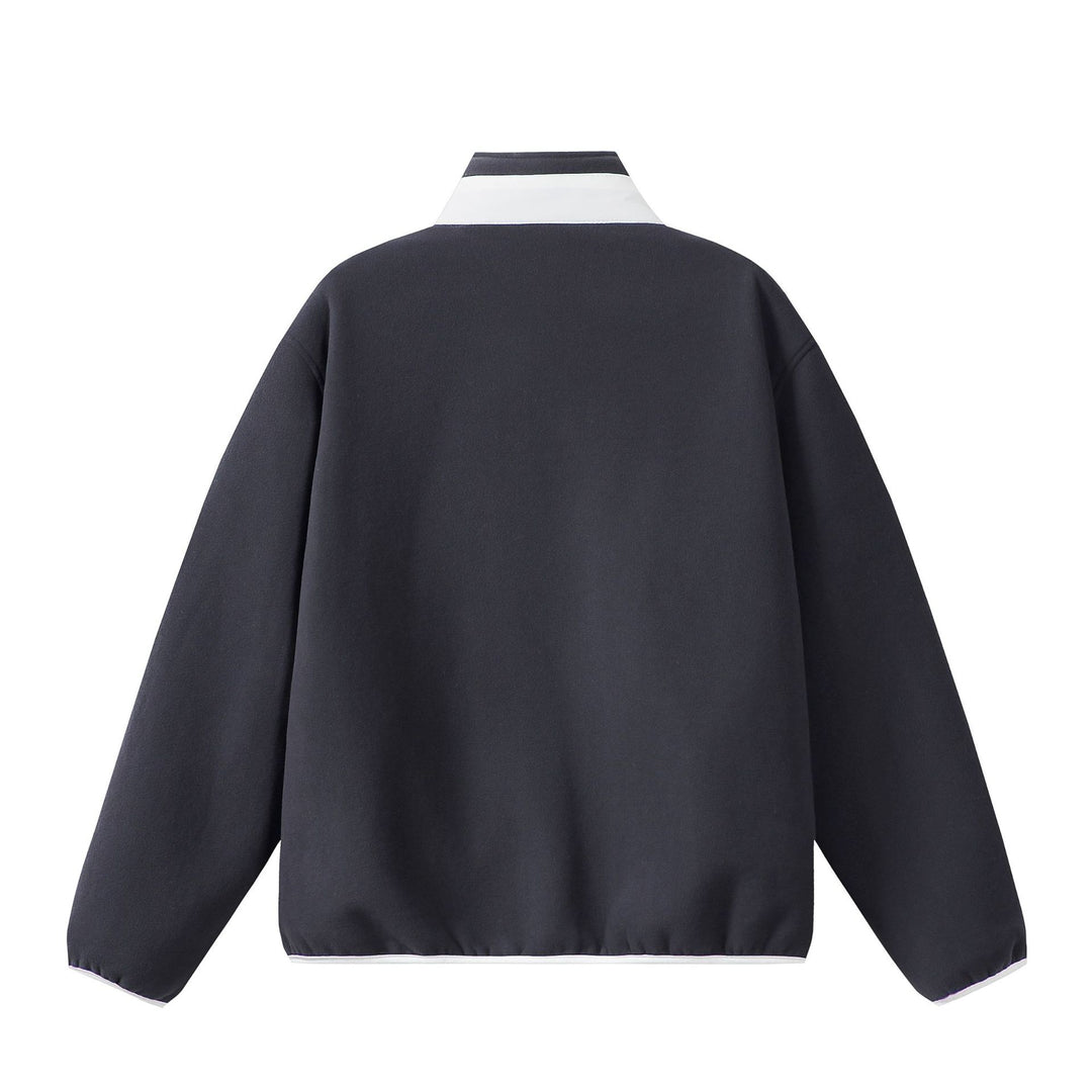 Unisex Oversize Fleece-Zipjacke mit Stehkragen und Kontrastpaspel Drune