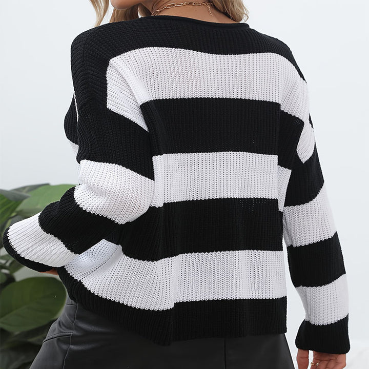 Damen lockerer Freizeitpullover mit trendigem Streifenmuster und lässigem Schnitt Drune