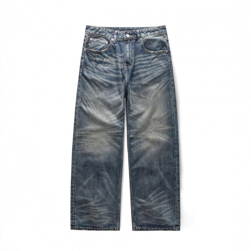 Herren weite Vintage-Jeans mit hoher Taille und ausgeprägter Used-Waschung Drune