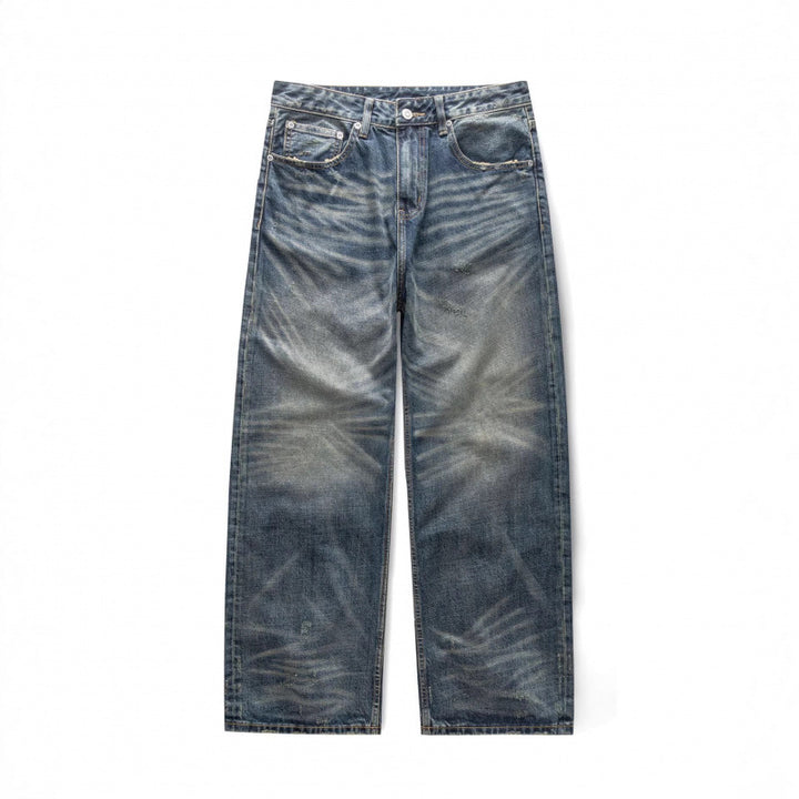 Herren weite Vintage-Jeans mit hoher Taille und ausgeprägter Used-Waschung Drune
