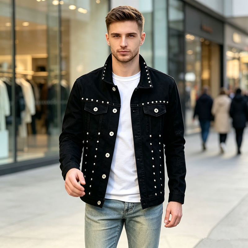 Herren Modische Jeansjacke mit Nieten Drune