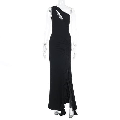 Damen Elegantes Maxikleid mit asymmetrischem Schnitt und Raffung Drune